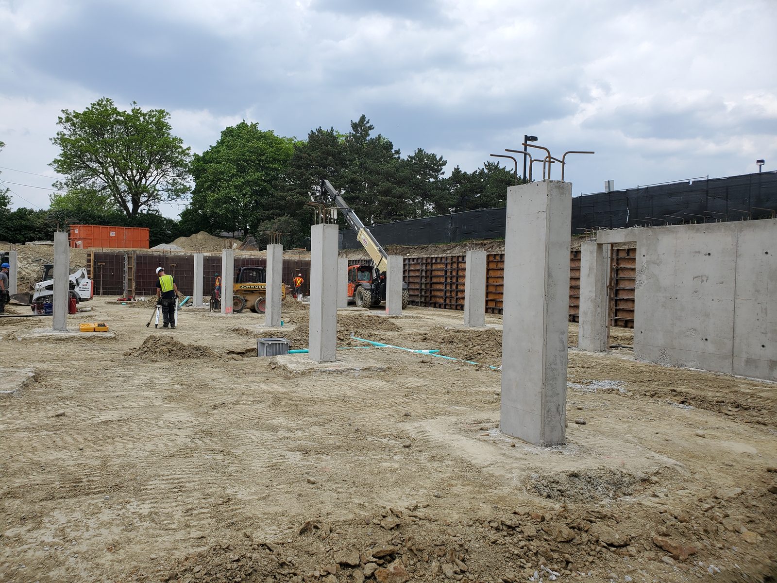 Newly formed concrete columns on the Dixfield Drive parking garage expansion