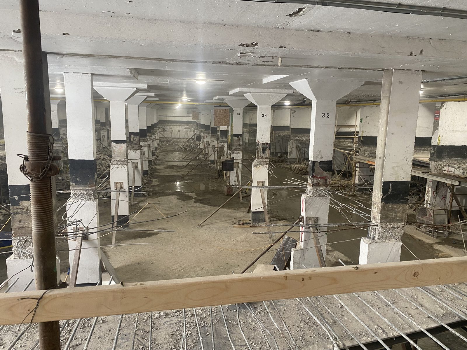 Interior parking level during phased slab rehabilitation